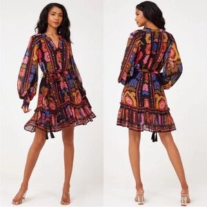 Farm Rio Black Flowers Tapestry Mini Dress